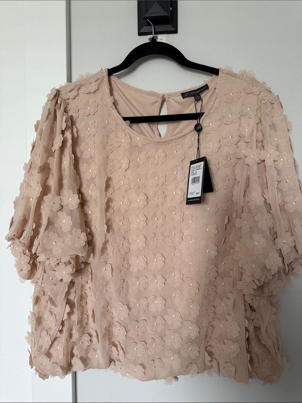 Adrianna Papell Blush Pink 3D Floral Appliqué Blouse - Picture 3 of 4
